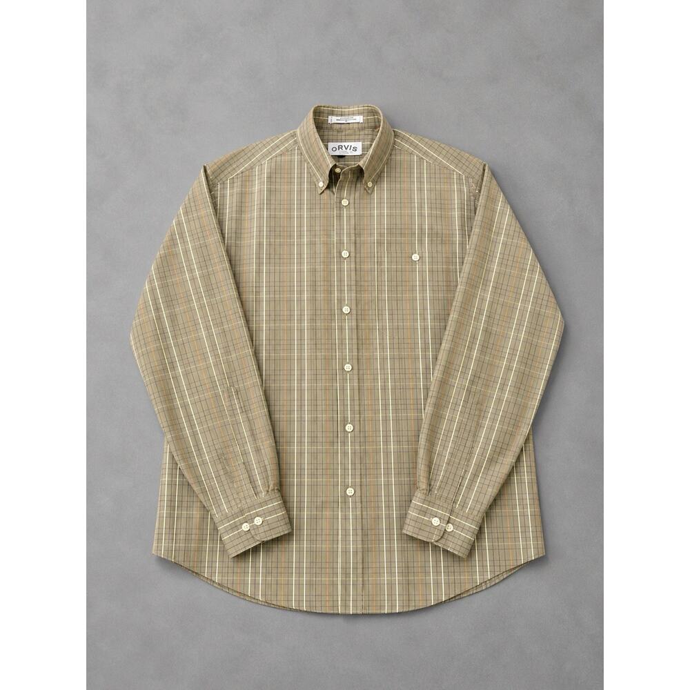 Orvis Classic Fit Wrinkle Free Cotton Button Down Shirt Mens Med Green Plaid